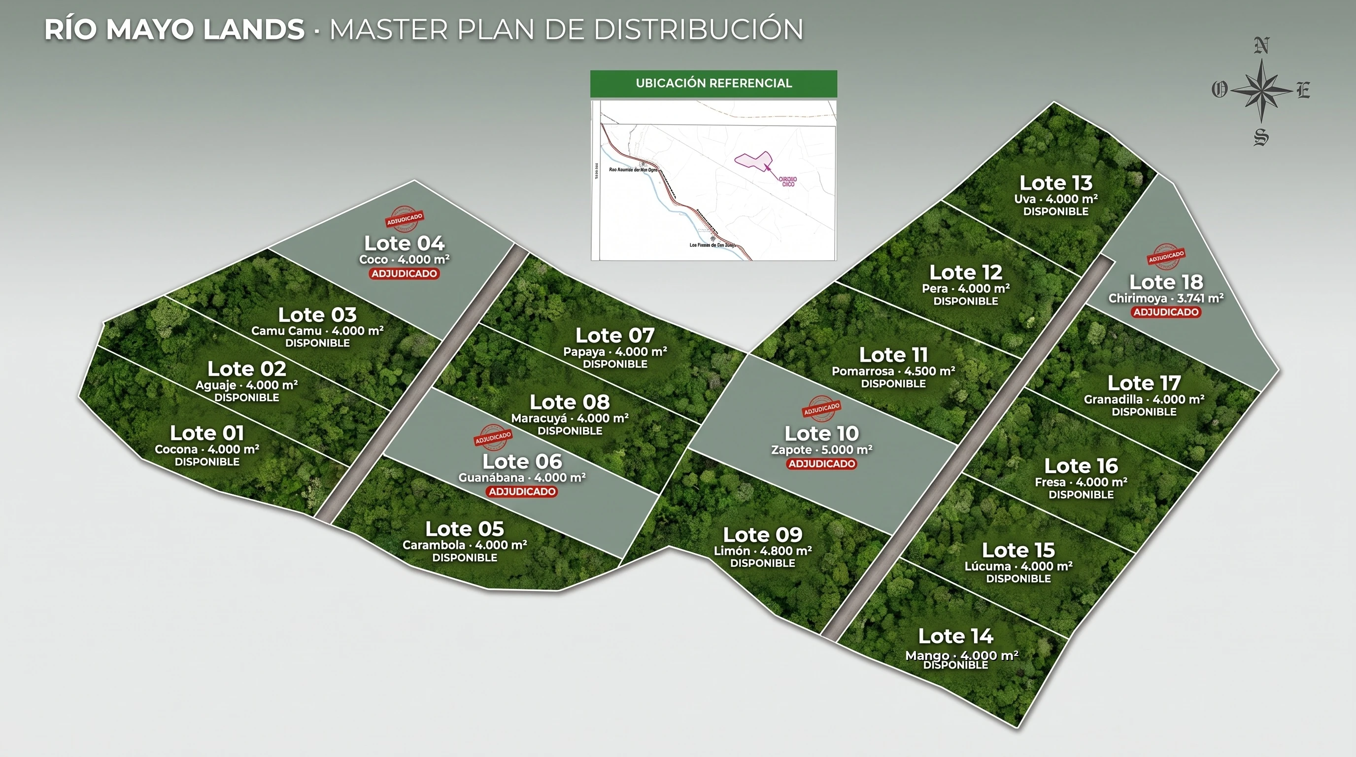 Plano de Distribución 4K Río Mayo Lands 18 parcelas rurales
